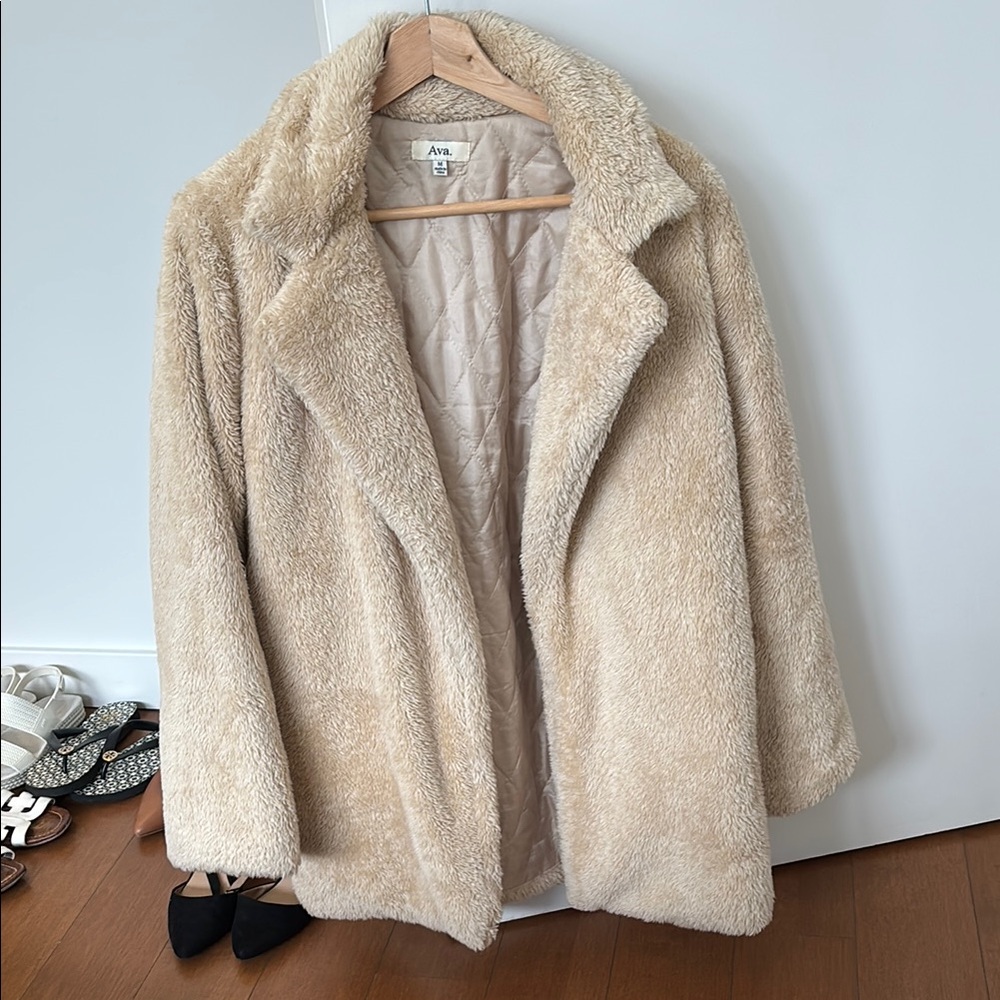 Women's Cream Faux Fur Coat